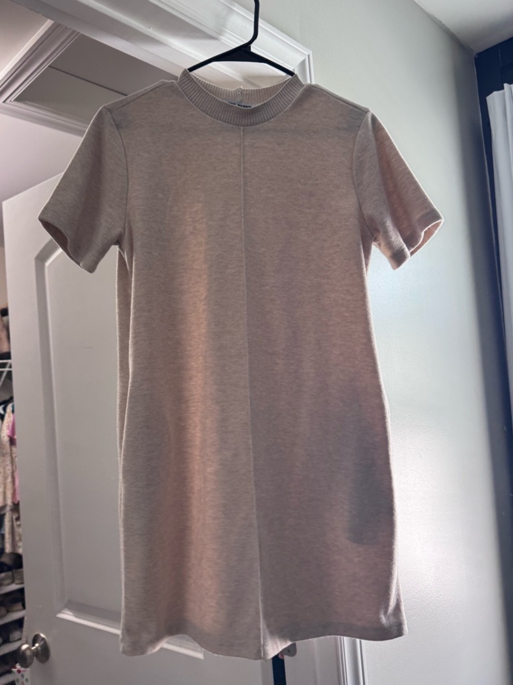 Steve Madden Beige Short-Sleeve Sweater Mini Dress
